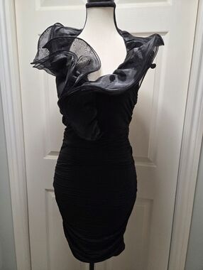 Statement Ruffled Organza Neck Backless Ruched Mini Dress